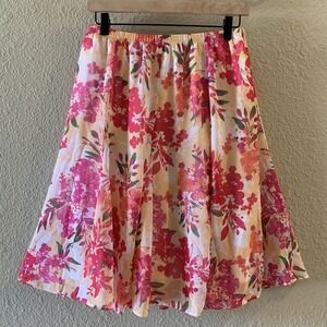 Laura Scott Petite Sz Small Vibrant Floral Chiffon Elastic Waist Lined Skirt NWT